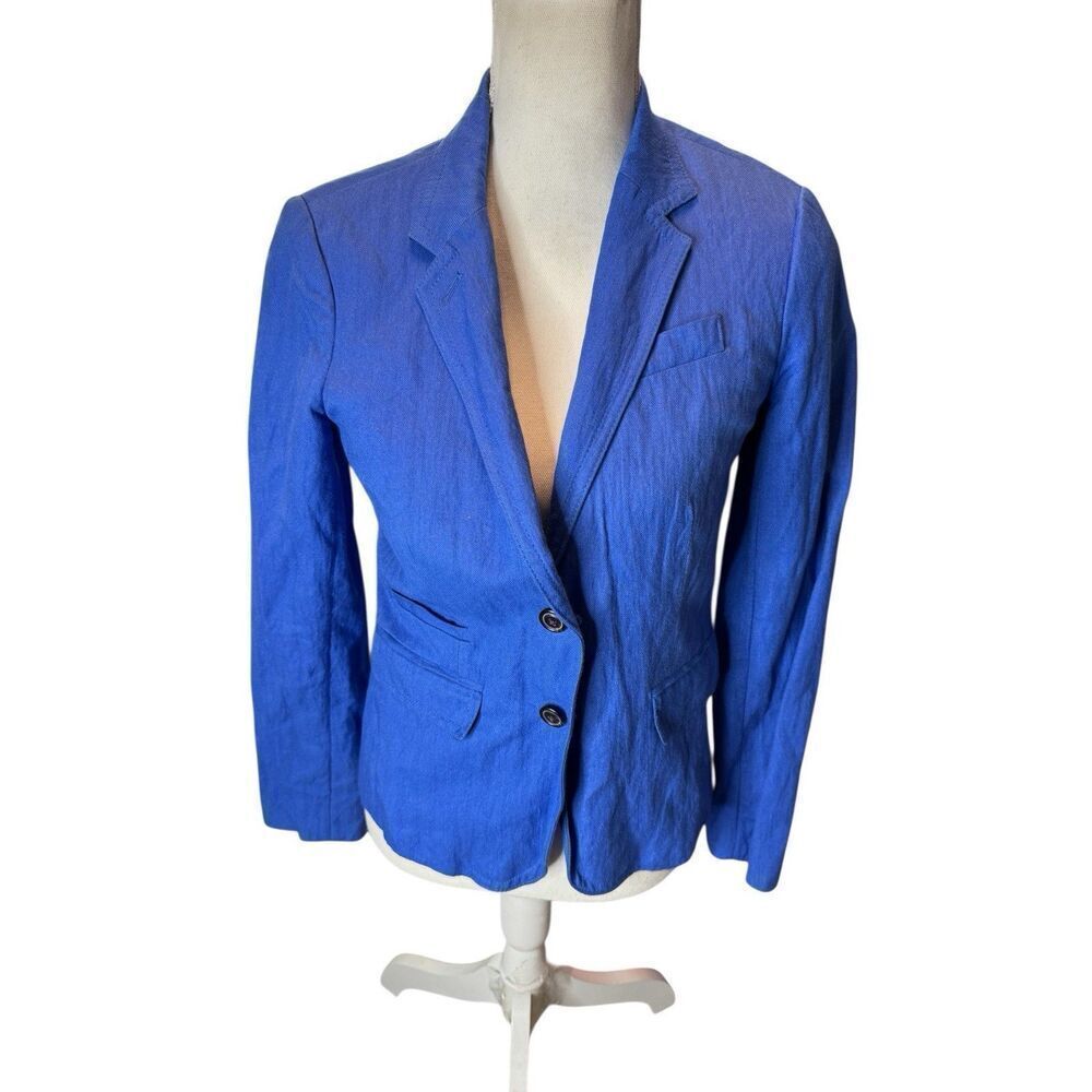 J Crew Womens Schoolboy Blue Herringbone Embossed Blazer Suit Jacket Size 2